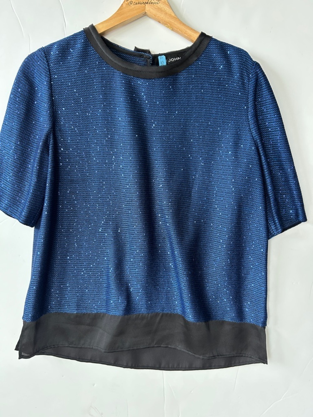 St. John Blue Sparkly Top with Black Trim size M